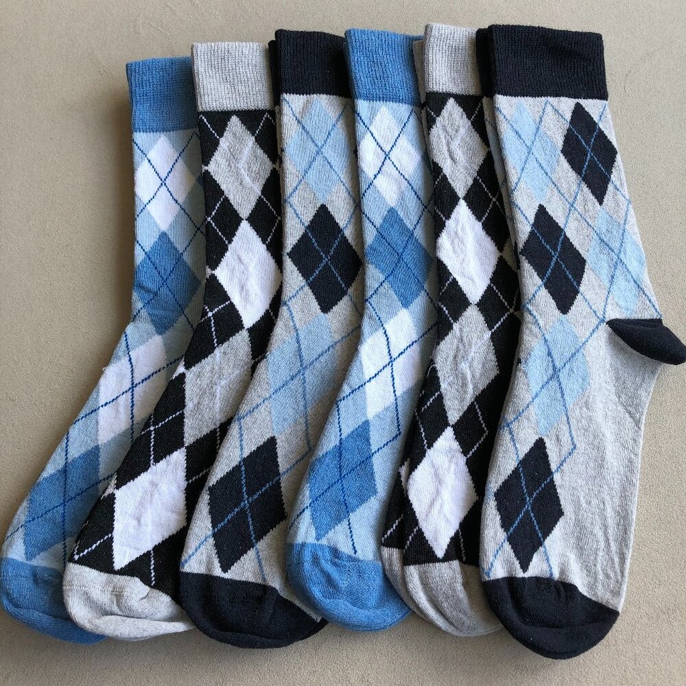 New Men Cotton Socks Argyle Crew Dress Socks 6 Pairs - Picture 2 of 7
